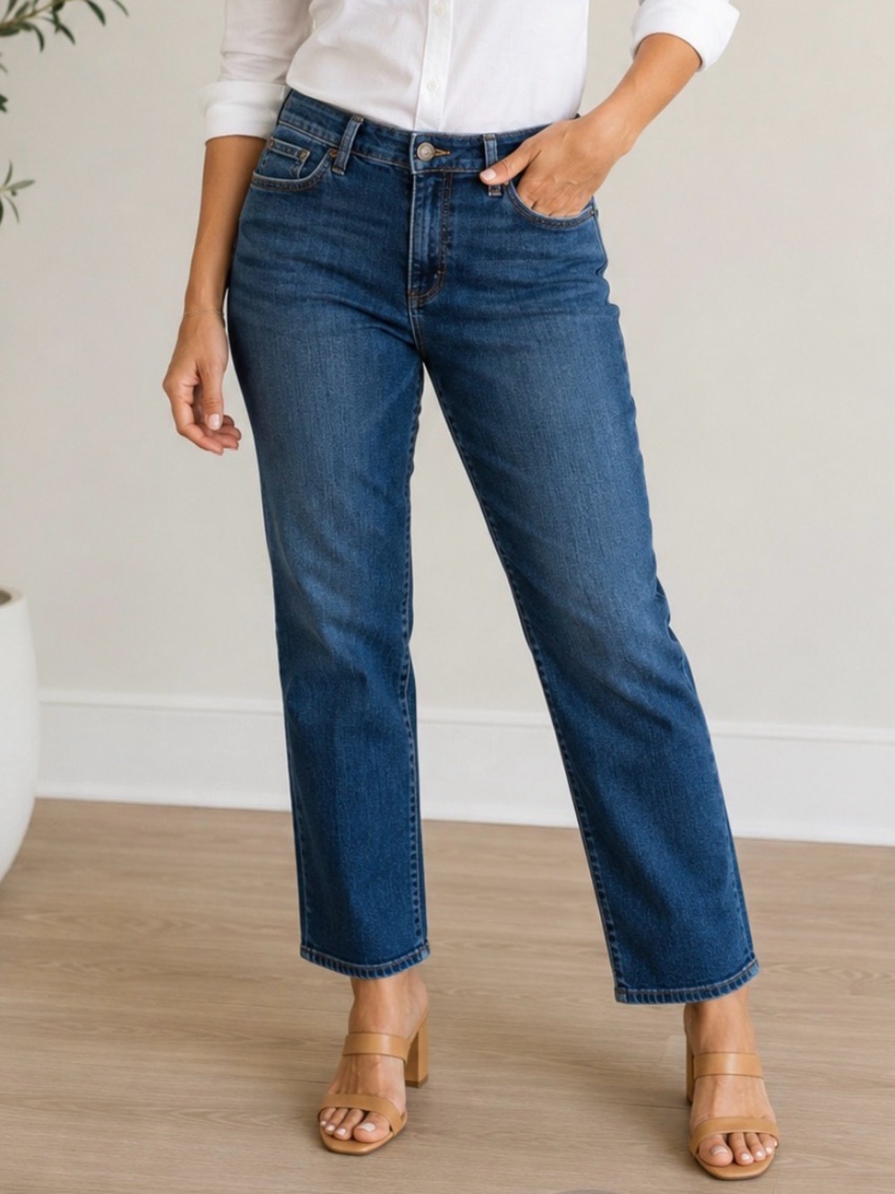 Lauren Ralph Lauren LRL Women’s Straight Leg Stretch Jeans Dark Wash Petite 12P